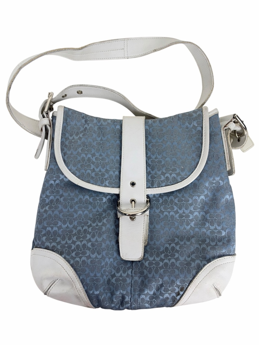 Coach Monogram Light Blue Flap Canvas Crossbody Bag
